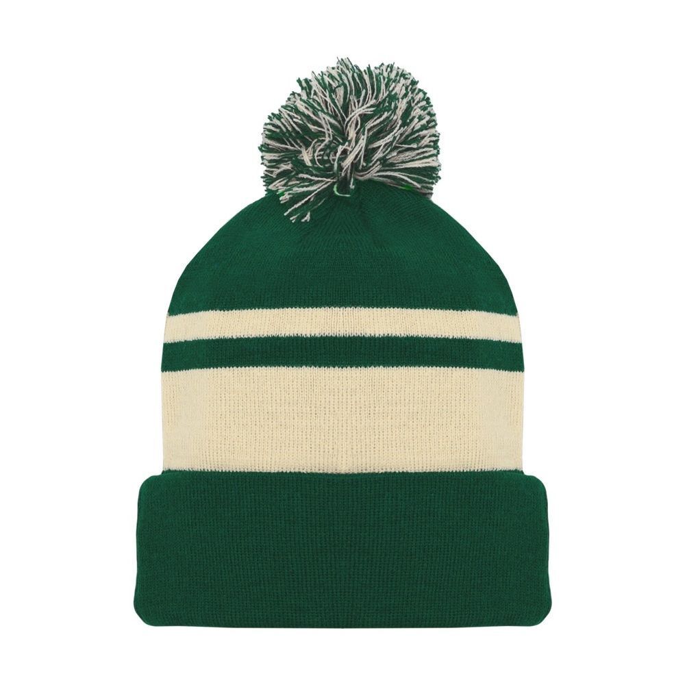 NEW Green and Cream Knit Pom-Pom Beanie